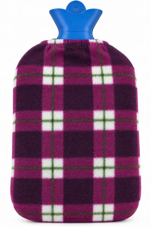 Hot Water Bottle with Tartan Fleece Cover Reusable Winter Bed Warmer Heat Bag