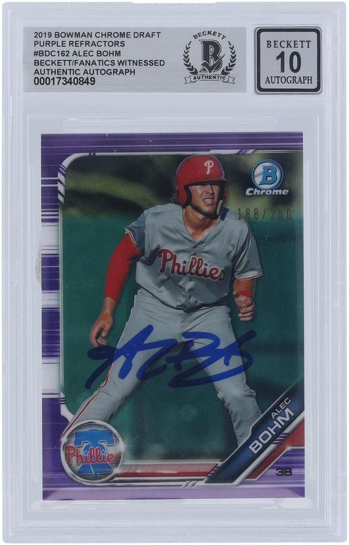 Alec Bohm Phillies Signed 2019 Bowman Chrome Draft #BDC-162 #/250 BAS 10 Card — image 1
