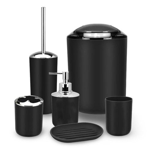 Bathroom Accessories Set 6Pc - Bin Toothbrush Gargle Soap Dispenser Toilet Brush