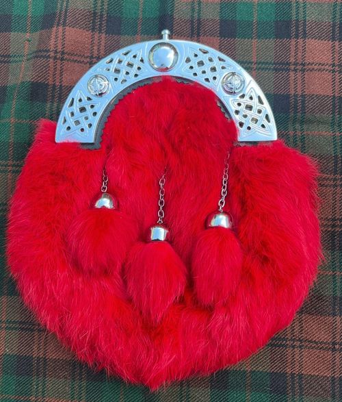 Men's Scottish Red Fur Kilt Sporran 3 Tassels Kilt Sporran With Chain Belt Kilt — image 1