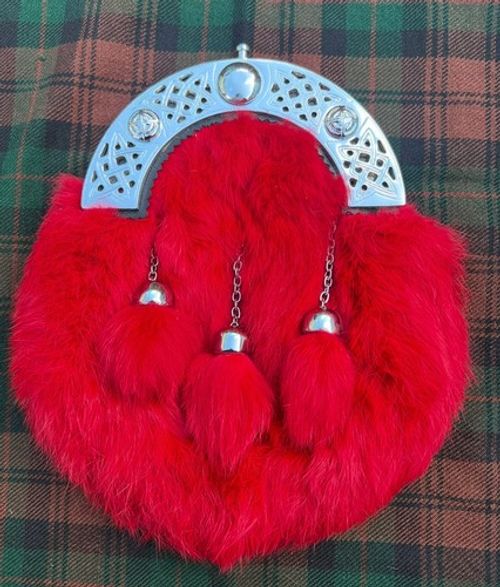 Men's Scottish Red Fur Kilt Sporran 3 Tassels Kilt Sporran With Chain Belt Kilt