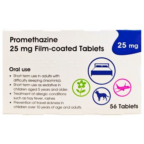 Promethazine 25mg - Travel Sickness, Sleep, Allergy Relief - 56 Tablets