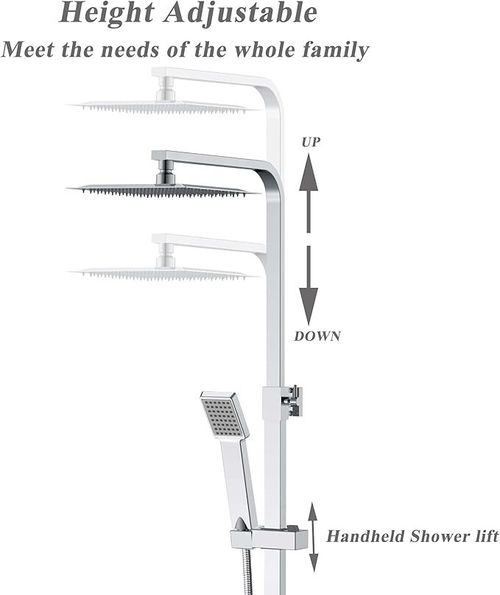 Bathroom Mixer Shower Thermostatic Dual Head Square Rainfall Head Handset Chrome — image 14