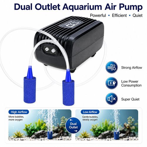 Silent Aquarium Oxygen Pump Air Pump Fish Tank Twin Outlet Valve Accessories UK — image 2