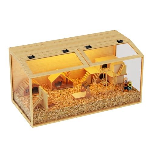 100CM XL Large Wooden Hamster Cage with LED for Guinea Pig Small Animal Habitat