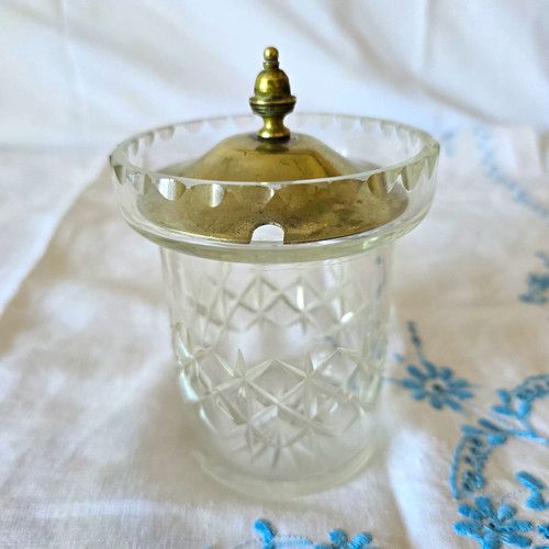 Vintage Cut Glass Preserve Jar EPNS Silver Plate Lid Condiment Pot 12cm