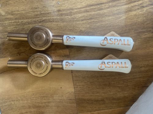 Aspall Cider Draft Tap Handles / Knobs x2 White & Gold Tone Metal Suffolk — image 5