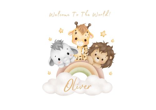 Personalised New Baby Birth Nursery Safari Name Print  Kids Bedroom Wall Art — image 3