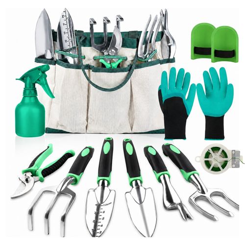 11pc Heavy Duty Garden Tools Set Stainless Steel with Tote Bag  Pruner  Gloves — image 1