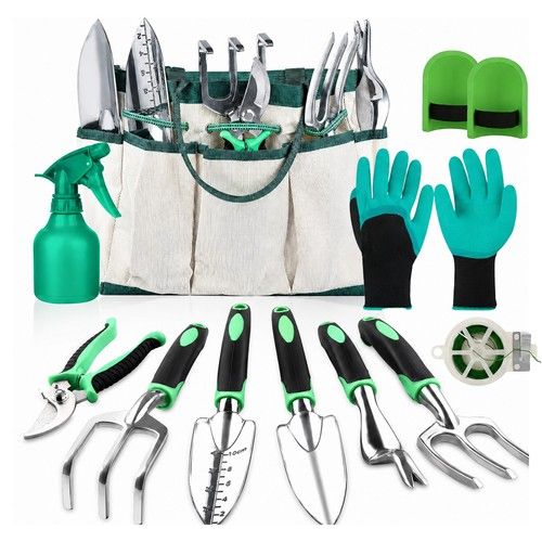 11pc Heavy Duty Garden Tools Set Stainless Steel with Tote Bag  Pruner  Gloves