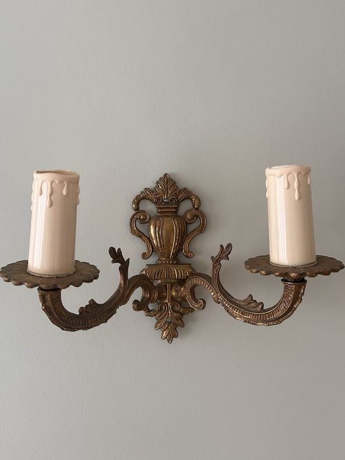 Vintage Brass Pair Ornate Antique Style Wall Sconce By Bronceart Torrent 2 Arm  — image 3