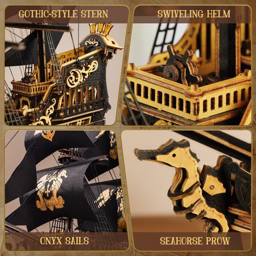 ROKR 3D Wooden Puzzle The Seahorse Barque DIY Ship Model Toys Kits Xmas Gifts — image 6