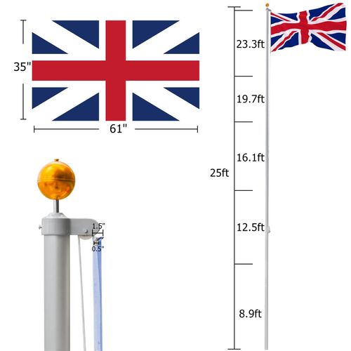 7.5M/25FT Sectional Flag Pole Kit Aluminum Telescopic Flagpole Yard & Commercial — image 3