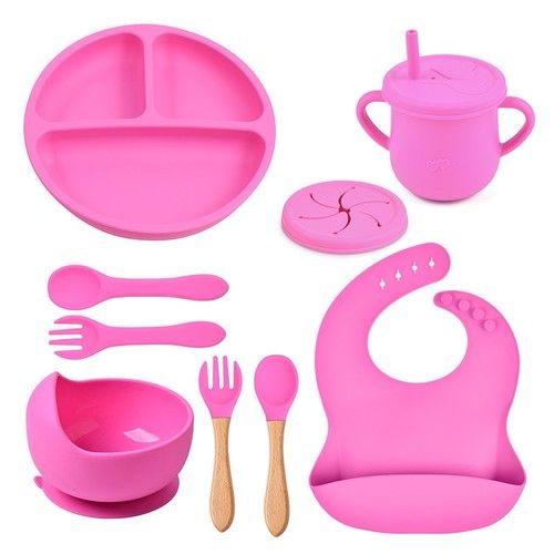 9pc Silicone Baby Feeding Set BPA-Free Baby Led Weaning Suction Plate Cup Spoon