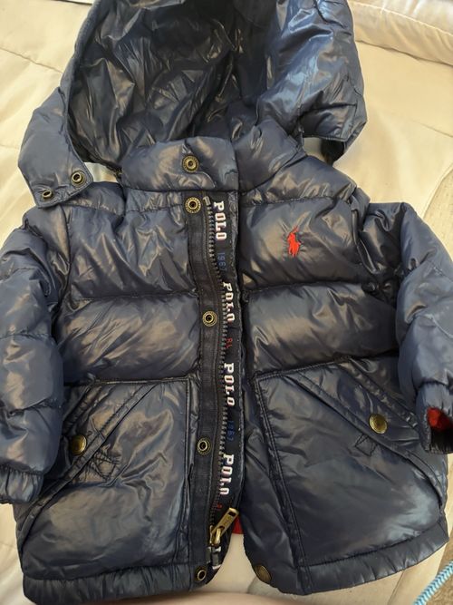 Ralph Lauren Polo Puffer Jacket Hooded Zip 12M Blue/Red Embroidered Logo — image 2