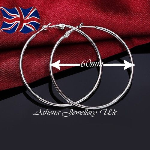 925 Sterling Silver 5cm 6cm 7cm 8cm 9cm  10cm Large Hoop Earrings  UK SELLER