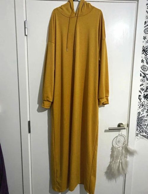 Women’s Mustard Hoodie Dress One Size Long Sleeve Hooded Casual No Pattern