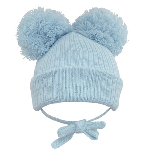 Baby Pom Pom Beanie Hat Double Bobble Cap Strap Boy Girl NB 0-3 3-6 6-12 12-18 — image 1