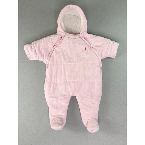 Ralph Lauren Baby Girl 3M Pink Corduroy Hooded Fleece Lined Bunting Snowsuit — image 1