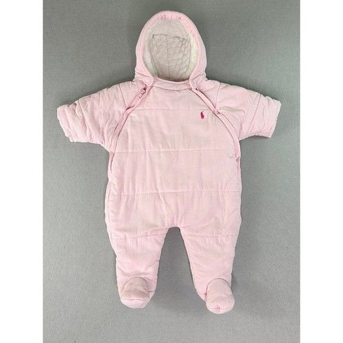 Ralph Lauren Baby Girl 3M Pink Corduroy Hooded Fleece Lined Bunting Snowsuit