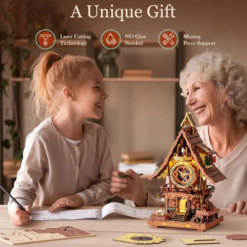 ROKR Cuckoo Clock 3D Wooden Puzzle for Adults Mechanical Model Building Kit Gift — image 7