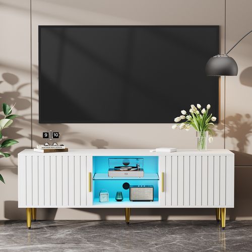 Modern White TV Unit 140cm TV Cabinet Stand High Gloss Door RGB LED Lights — image 8