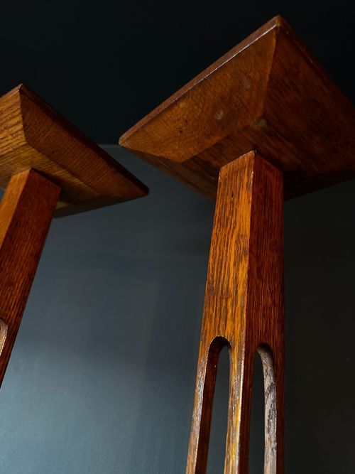 Pair Of Antique Statue Stands English Oak Pedestal Torchere Edwardian 1910-40 — image 8