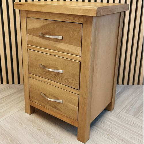Oak 3 Drawer Bedside Table – London Oak Solid Wood Nightstand Fully Assembled — image 1