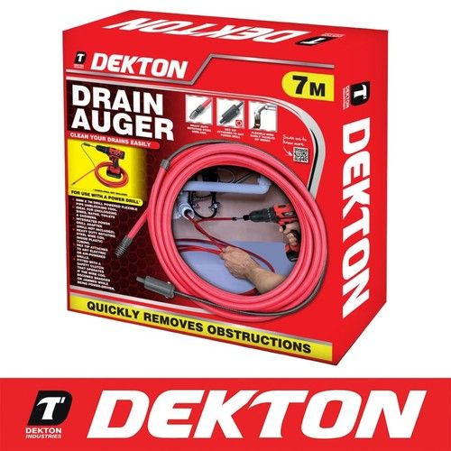 Dekton 7m Drain Auger Unblocker Flexible Pipe Cleaner Sink Unclog Hair Remover 