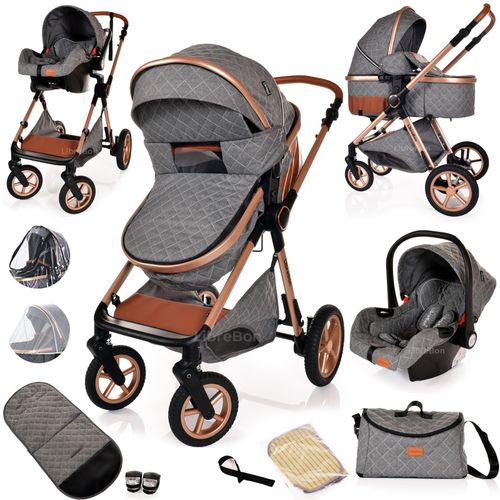 3 in 1 Pram Newborn Baby Buggy Set Travel System with Car Seat Folding Pushchair — image 1