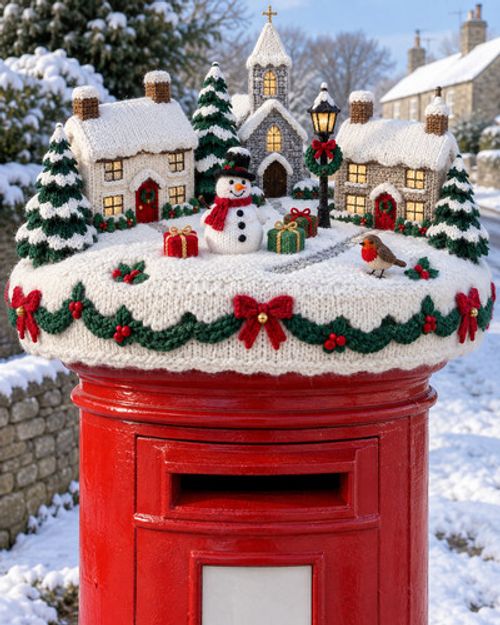 Christmas village/scene post box topper  DK Knitting Pattern Only Printed
