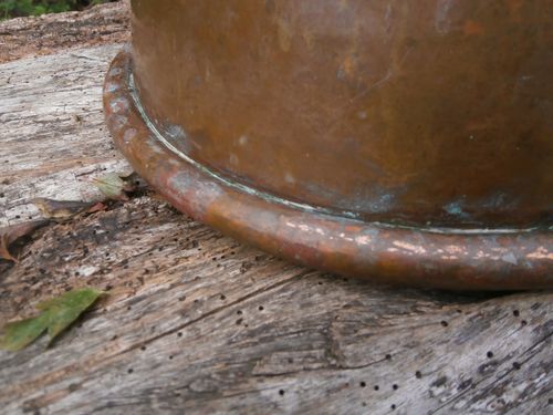 LG VINTAGE HEAVY CIRCULAR BEATEN COPPER KITCHEN WASH BOWL JARDINIERE PLANTER — image 6
