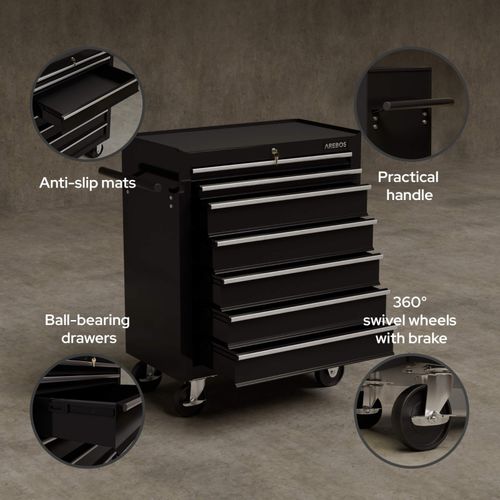 AREBOS Roller Tool Cabinet Storage 7 Drawers Toolbox Tool Chest, Trolley Black — image 6