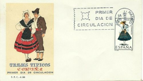 FDC First day Spain 1968 Typical suits CORUÑA — image 1