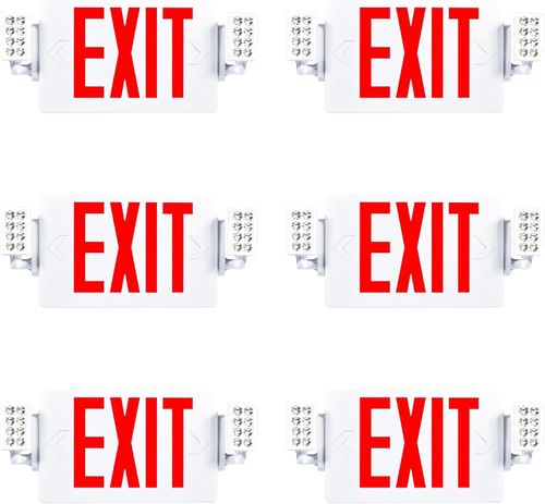 6 Pack LED Exit Sign Emergency Light–Hi Output RED Compact Combo UL 924 Listed — image 1