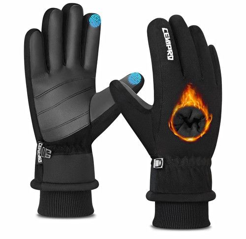 CEVAPRO Black M Winter Ski Gloves Waterproof Windproof Touchscreen PU/Fleece