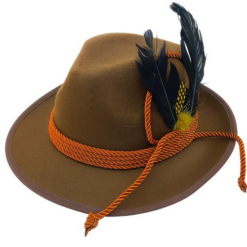 Deluxe Oktoberfest Hat Bavarian German Alpine Fedora Feather Fancy Dress Brown