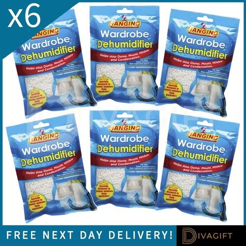 6 HANGING WARDROBE DEHUMIDIFIER BAGS DAMP MOULD MOISTURE MILDEW CONDENSATION NEW