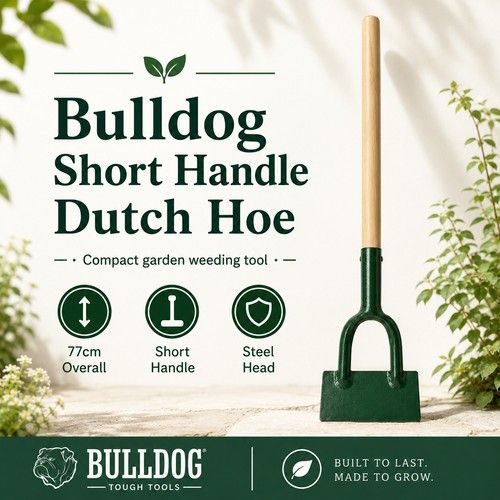 Bulldog Premier Dutch Hoe Short Handle 63.5cm Lightweight Garden Weeding Tool 14