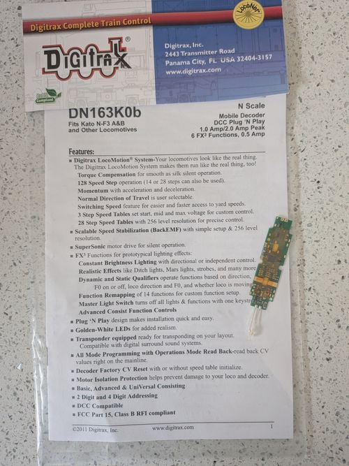 DN163K0b N Scale mobile decoder DCC Plug N Play  — image 1