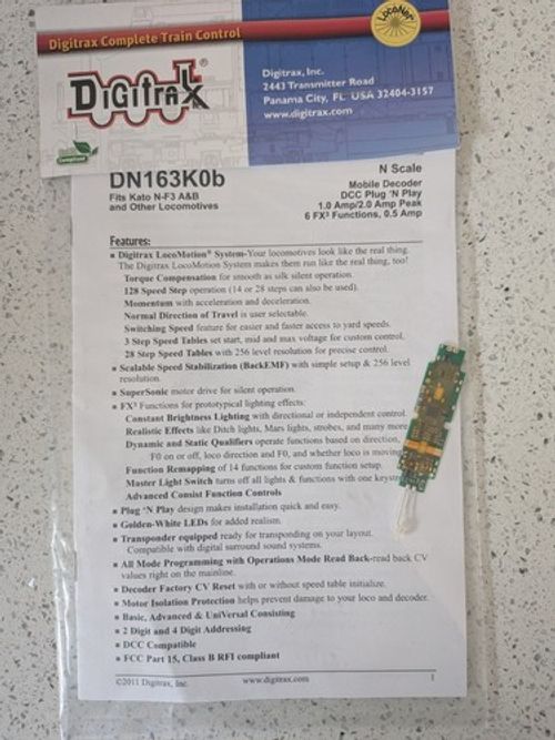 DN163K0b N Scale mobile decoder DCC Plug N Play 