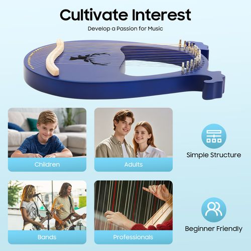Lyre Harp 16 String Blue Deer Head Solid Wood Portable Musical Instrument — image 6