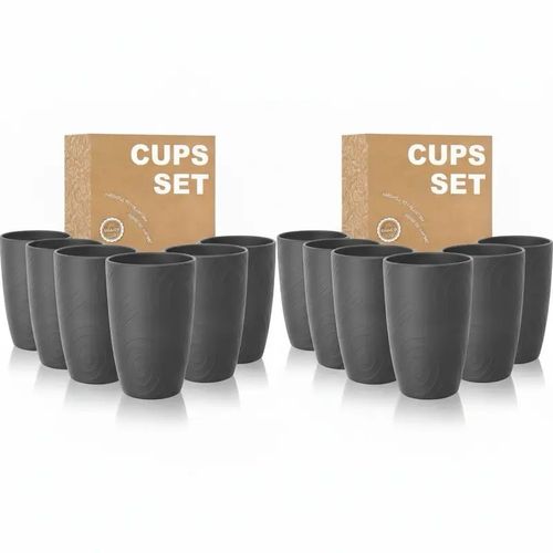 Wrova Reusable Plastic Cups 450ML  Set of 6, Unbreakable Plastic Cups -Dark Grey — image 1