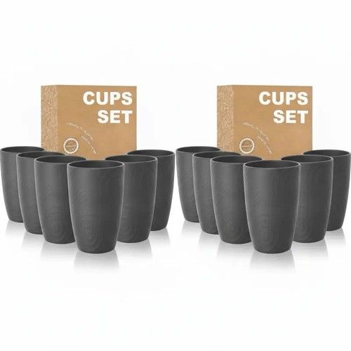 Wrova Reusable Plastic Cups 450ML  Set of 6, Unbreakable Plastic Cups -Dark Grey