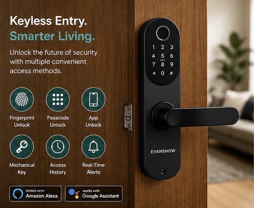 Evanshow Z02 Fingerprint Keypad Smart Lock, App, Alexa/Google, Black — image 2