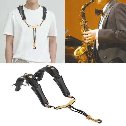 Saxophone Shoulder Neck Strap Adjustable Sax Black Double Shoulder Strap Harness — image 3
