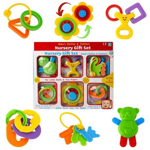 6 Pc Baby Rattles and Teethers for Babies Infant Playset Newborn Sensory Toy