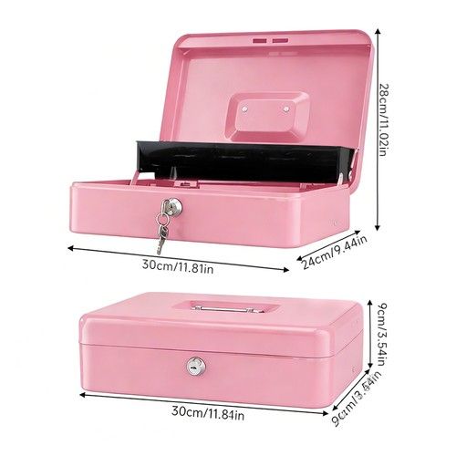 Heavy Duty Steel Cash Box Security Money Storage Tin with Key Lock & Money Tray 