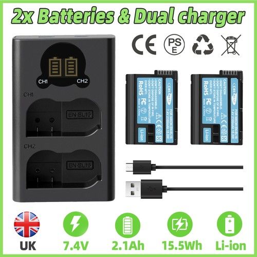 2PCS EN-EL15 EN-EL15A EN-EL15B Battery + Charger For Nikon D500 D810 D850 D600
