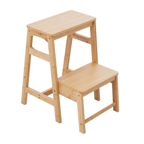 Folding Wooden Bamboo Step Stool Kitchen Ladder Chair Display Rack 3 in 1 Stool — image 11